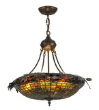 22.5"W Greenbriar Oak W/Uplights Tiffany Lodge Inverted Pendant