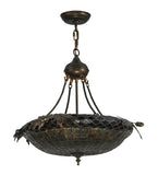 22.5"W Greenbriar Oak W/Uplights Tiffany Lodge Inverted Pendant