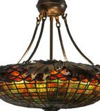 22.5"W Greenbriar Oak W/Uplights Tiffany Lodge Inverted Pendant