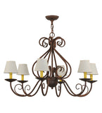 36"W Jenna 6 Lt W/Fabric Shades Victorian Chandelier