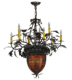 34"W Greenbriar Oak 9 Arm Tiffany Lodge Chandelier
