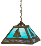 16"Sq Sailboat Lodge Nautical Pendant