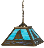 16"Sq Sailboat Lodge Nautical Pendant