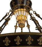 28.5"W Fleur-De-Lis Stained Glass Semi-Flushmount