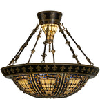 28.5"W Fleur-De-Lis Stained Glass Semi-Flushmount