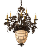 28"W Greenbriar Oak 9 Arm Tiffany Lodge Chandelier