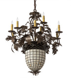 28"W Greenbriar Oak 9 Arm Tiffany Lodge Chandelier
