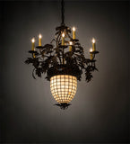 28"W Greenbriar Oak 9 Arm Tiffany Lodge Chandelier