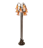 60"H Tiffany Amber/Purple Pond Lily 12 Lt Victorian Floor Lamp