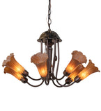 24"W Amber Tiffany Pond Lily 7 Lt Chandelier