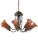 24"W Amber Tiffany Pond Lily 7 Lt Chandelier