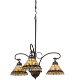 24"W Tiffany Jeweled Peacock 3 Lt Victorian Chandelier