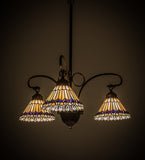 24"W Tiffany Jeweled Peacock 3 Lt Victorian Chandelier
