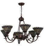 33"W Tiffany Jeweled Peacock 6 Lt Victorian Chandelier
