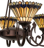 33"W Tiffany Jeweled Peacock 6 Lt Victorian Chandelier