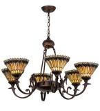 33"W Tiffany Jeweled Peacock 6 Lt Victorian Chandelier