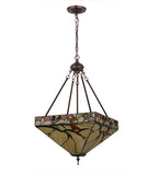 16"Sq Woodland Berries Stained Glass Inverted Pendant