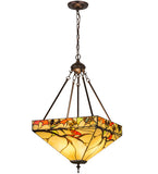 16"Sq Woodland Berries Stained Glass Inverted Pendant