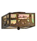 10"Sq Bear At Lake Wildlife Rustic Lodge Flushmount