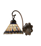 8"W Tiffany Jeweled Peacock Victorian Stained Glass Wall Sconce