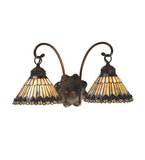 18"W Jeweled Peacock Stained Glass 2 Lt Wall Sconce