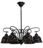 31"W Tiffany Fishscale 6 Lt Victorian Stained Glass Chandelier