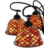 31"W Tiffany Fishscale 6 Lt Victorian Stained Glass Chandelier
