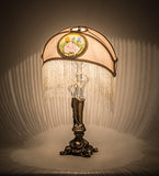 20"H Reverse Painted Roses Fabric with Fringe Table Lamp