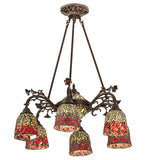 28"W Red Rosebud 6 Arm Semi-Flushmount