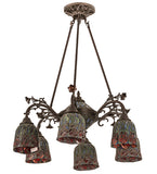 28"W Red Rosebud 6 Arm Semi-Flushmount
