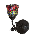 6"W Red Rosebud Floral Stained Glass Wall Sconce