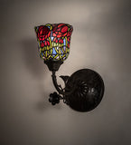 6"W Red Rosebud Floral Stained Glass Wall Sconce