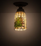 5"W Pine Barons Floral Stained Glass Flushmount