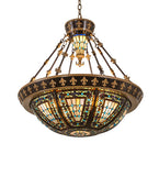 28"W Tiffany Fleur-De-Lis Victorian Inverted Pendant