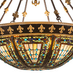 28"W Tiffany Fleur-De-Lis Victorian Inverted Pendant