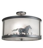 19"W Running Horses Semi-Flushmount