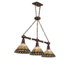 45"L Tiffany Jeweled Peacock 3 Lt Island Pendant