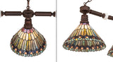 45"L Tiffany Jeweled Peacock 3 Lt Island Pendant