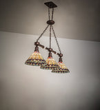 45"L Tiffany Jeweled Peacock 3 Lt Island Pendant