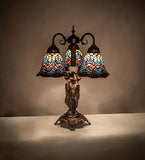 23"H Tiffany Peacock Feather 3 Lt Table Lamp