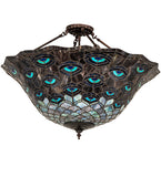 28"W Tiffany Peacock Feather Inverted Pendant