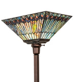 70"H Tiffany Jeweled Peacock Torchiere