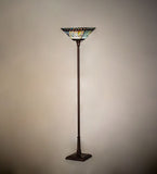70"H Tiffany Jeweled Peacock Torchiere