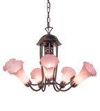 24"W Pond Lily Pink 7 Lt Chandelier
