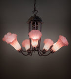 24"W Pond Lily Pink 7 Lt Chandelier