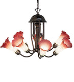 24"W Pink/White Tiffany Pond Lily 7 Lt Chandelier