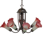 24"W Pink/White Tiffany Pond Lily 7 Lt Chandelier
