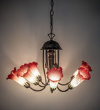 24"W Pink/White Tiffany Pond Lily 7 Lt Chandelier