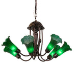 24"W Green Tiffany Pond Lily 7 Lt Chandelier