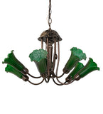 24"W Green Tiffany Pond Lily 7 Lt Chandelier
